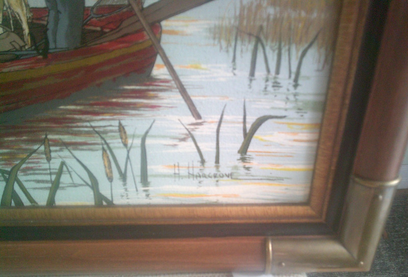 H Hargrove 12 x 16 Serigraph Signed & Framed Painting 'Duck Hunting' gallery