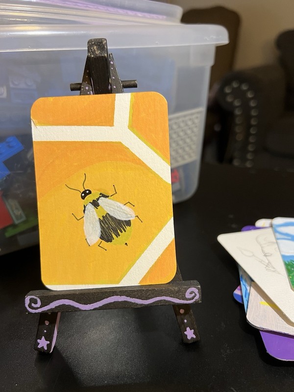 ACEO Original Acrylic Painting Sillylilshop Art Card Honeycomb Bee
