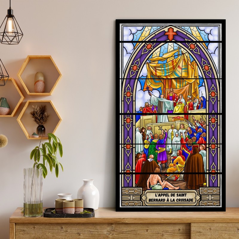 Call to The Crusade Stained Glass Style Canvas – Medieval History Wall Art