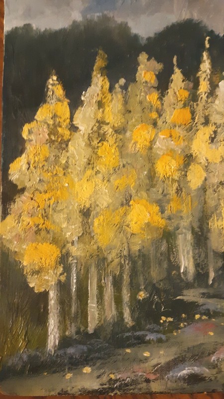 Old & Small Impressionist Oil Painting On Masonite AUTUMN BIRCH Trees W. Wilson