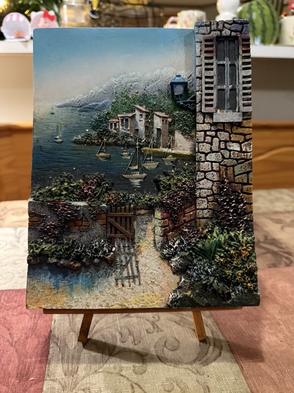 Rare Vintage 3D Embellished Ceramic Painting Wall Or Standing Art Hand Painted