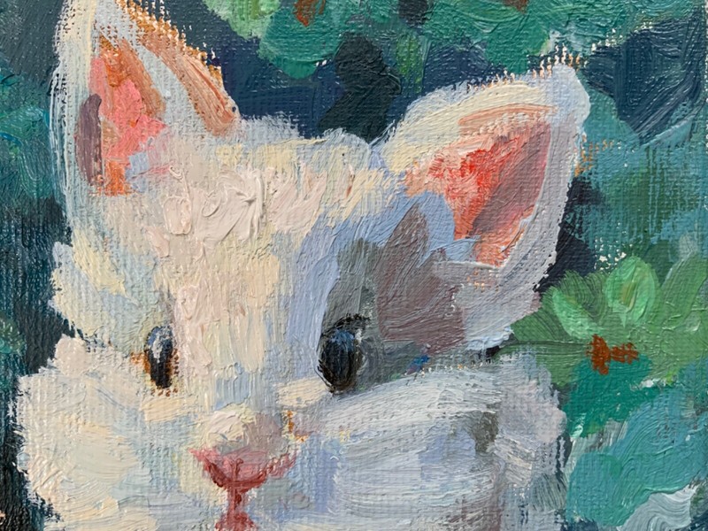 Christmas White Rabbit Original Oil Painting Gift for Kid 8x8 inc Elena Boyko gallery
