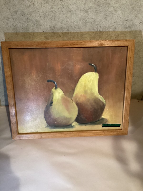 Original Oil On Canvas Painting 2 Yellow Pears 12”x15″ Framed By Rae Duckly?