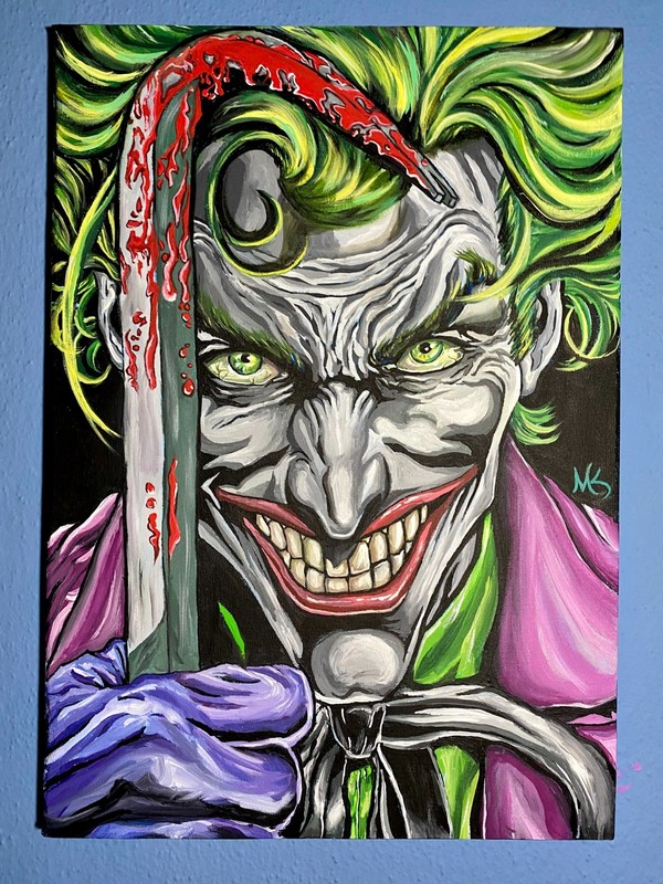 Hand painted artwork, The Joker, 14»x 20», Signed, Dc Comics Art