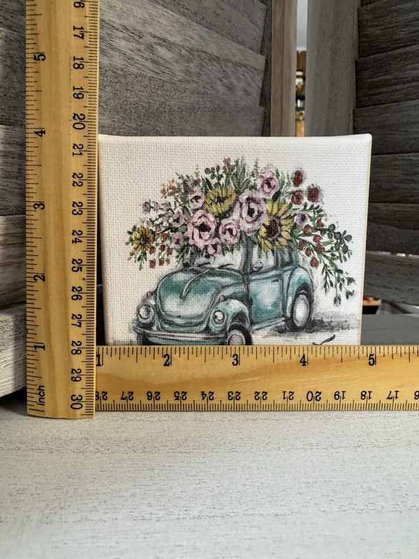 Volkswagen Bug With Wildflowers On Canvas 4 X 4 gallery