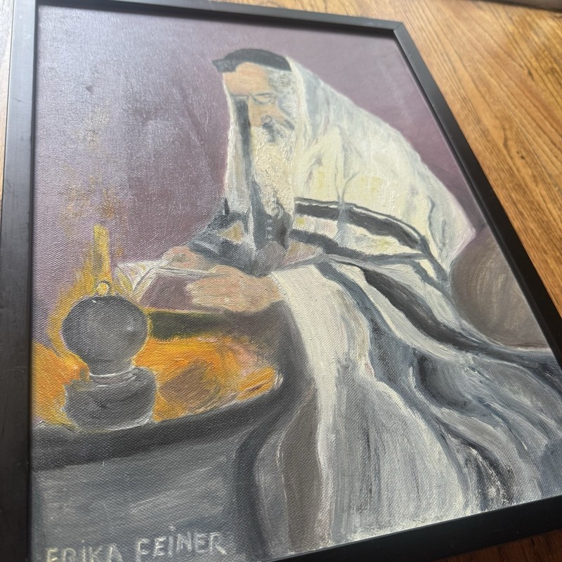 Vintage Original Signed Portrait Painting | Judaica Art Jewish Rabbi | Framed gallery