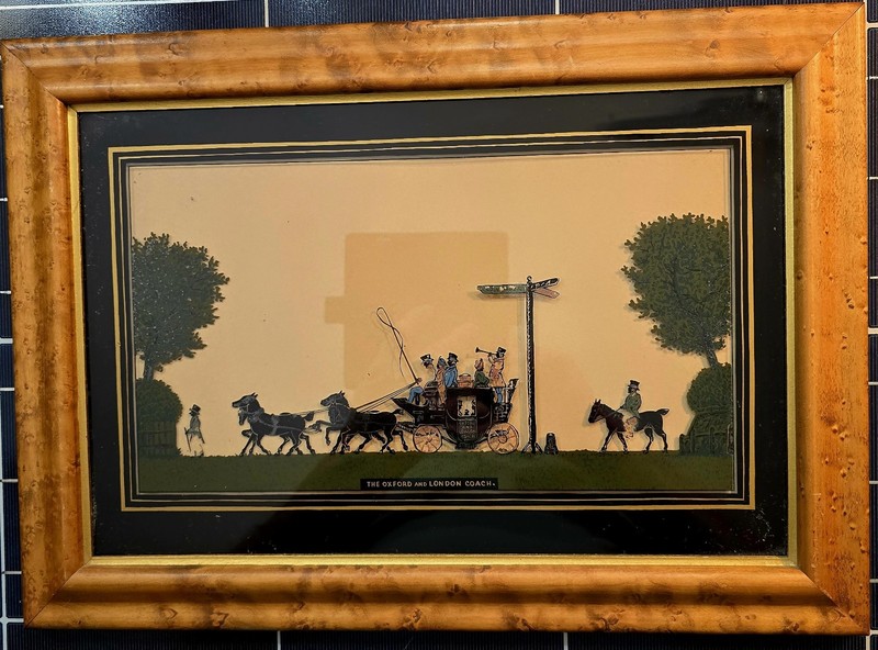 Pair Antique EGLOMISE Reverse on Glass The London and Oxford Coach/Return Coach gallery