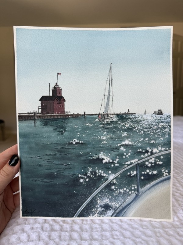 “Going Fishing” Original Watercolor Painting | 8×10 | Lighthouse Lake Sailboat