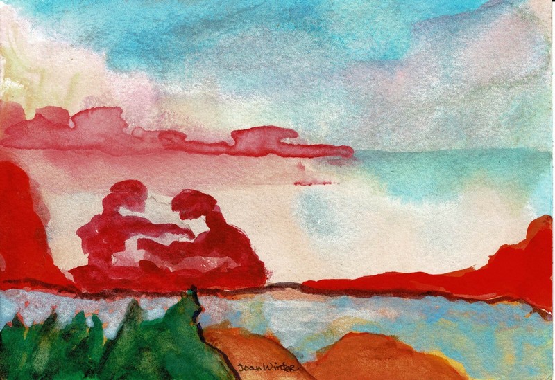 Art Free Shipping-original Painting»Two People 7×5″ watercolor by Joan Winter