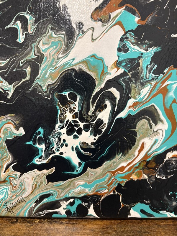Ember and Ice - acrylic fluid pour one of a kind, blind artist made gallery
