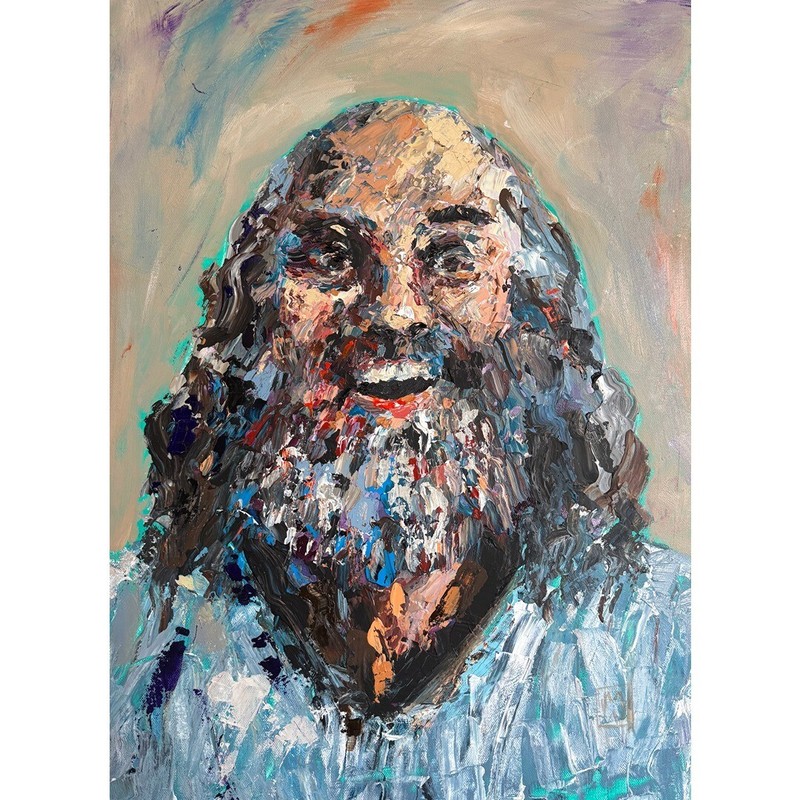 Original Impasto Ram Dass Textured Portrait Painting Canvas Wall Art 18×24″