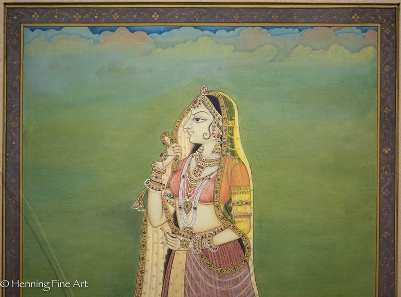 Beautiful Indian Moghul Empire Harem Painting Female in Floral Landscape Fine 3 gallery