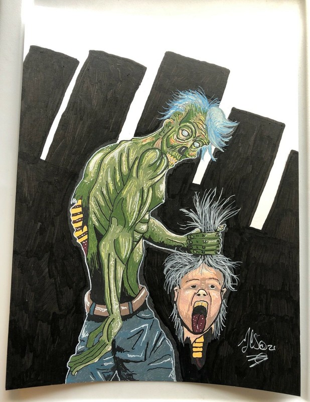 LOOK BACK ZOMBIE ORIGINAL GEORGE SILLIMAN HORROR ART ACRYLIC PAINTING