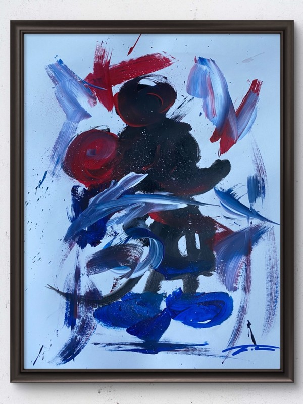 Patriotic Abstract Mouse Red White Blue Acrylic Original Art 14×11 Paper
