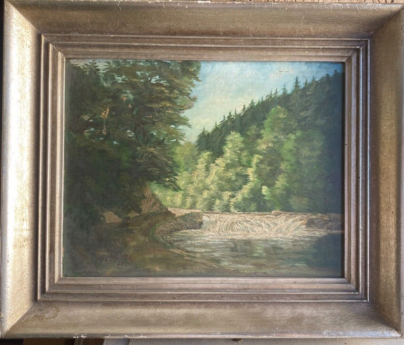 Oil Painting Sign. Kaiser 1953 River Landscape Bitterschieß Tal River Lauchert