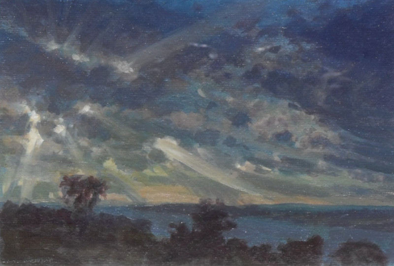 David Woodford – Original Oil Painting – Evening Sky, Menai Straits. Wales.