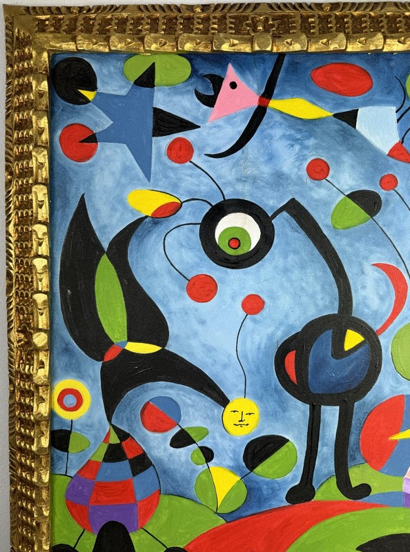 Joan Miró (Handmade) Oil On Canvas Signed & Stamped Framed Painting Vtg Art gallery