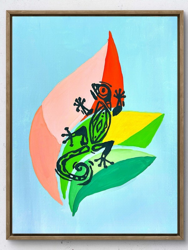 Original Signed Acrylic 11×14 Contemporary Animal Chameleon Bold Multi Color