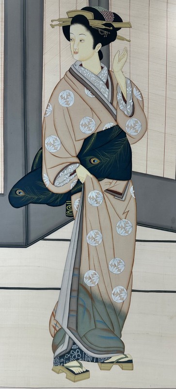 Japanese Bijin-Ga Paining, Ink on Silk, Unsigned, 20th Century gallery