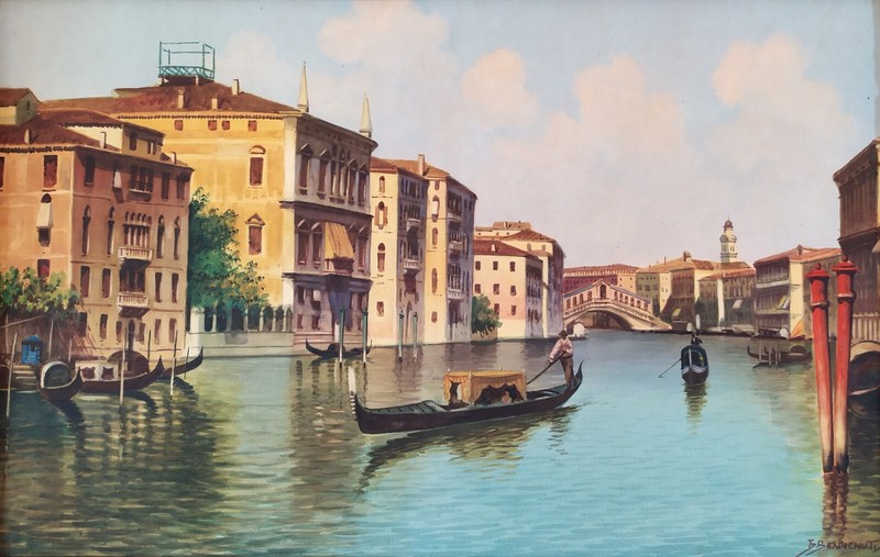 Eugenio Benvenuti Antique Watercolor Painting 1920s Grand Canal in Venice gallery