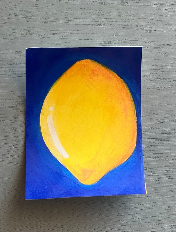 ACEO Original Artist Card Mixed Media Fruit #1/4 Lemon 2.5 x 3.5 Inches