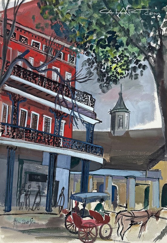 Helen Edell Sloan Disney Artist Original Watercolor Southern City Street Scene