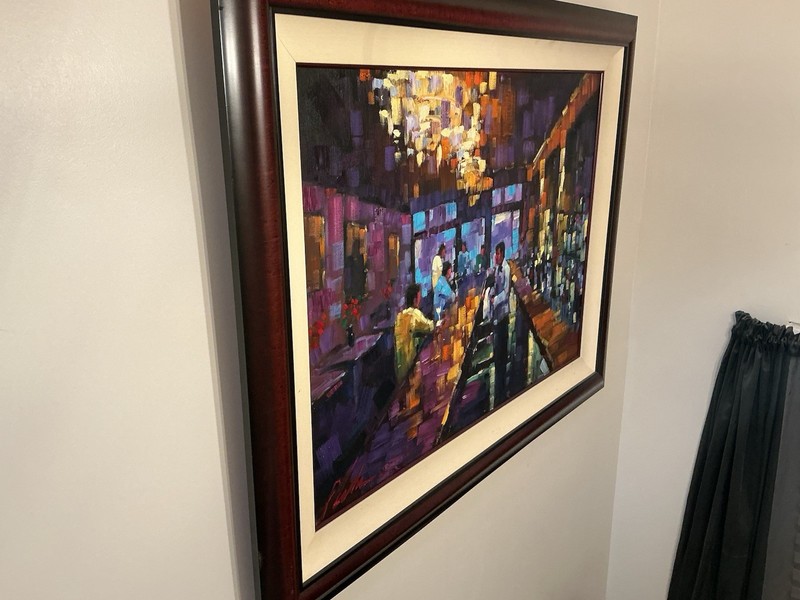 Original oil on canvas “bartender” by impressionist Michael Flohr, signed,Framed gallery