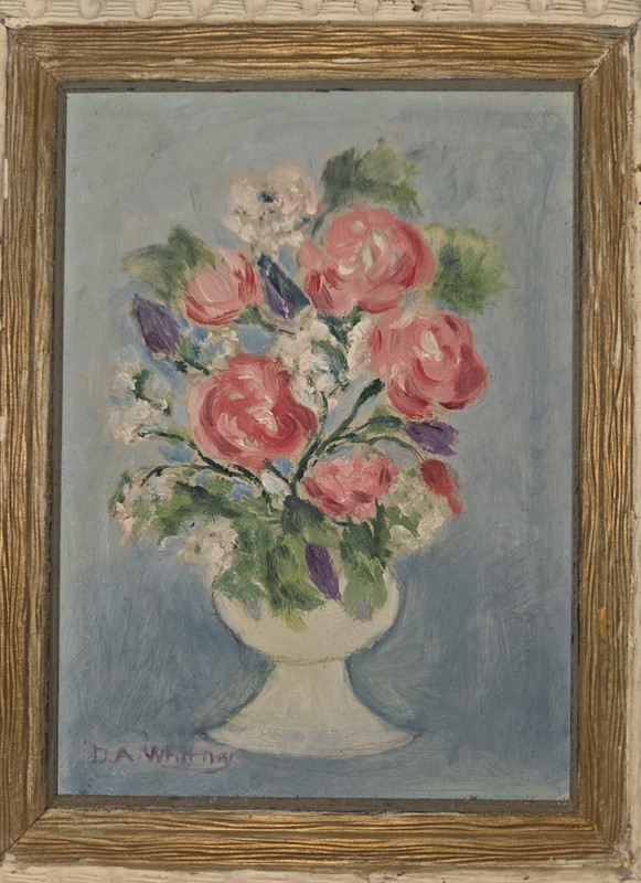 VTG Floral Still Life Painting Oil On Masonite Panel DA Whitney New England Art gallery