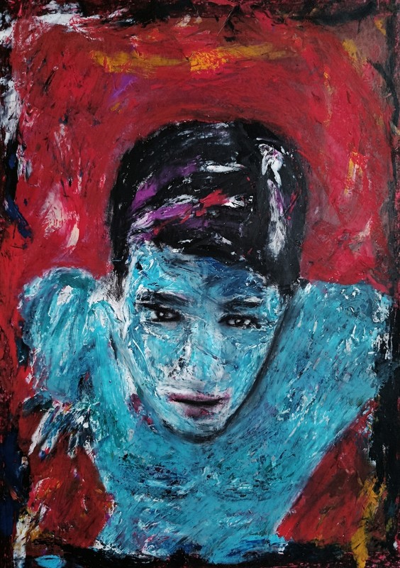 Portrait Man – Abstract Modern Art – Oil Chalk A4 Paper – Modern Art