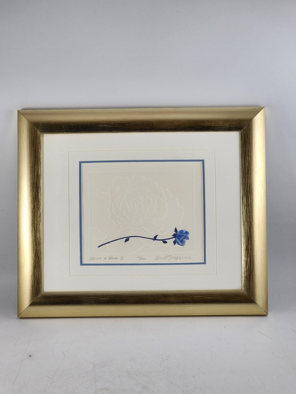 «Love A Rose» Signed April Fergerson Watercolor Embossed Framed Matted 23/150