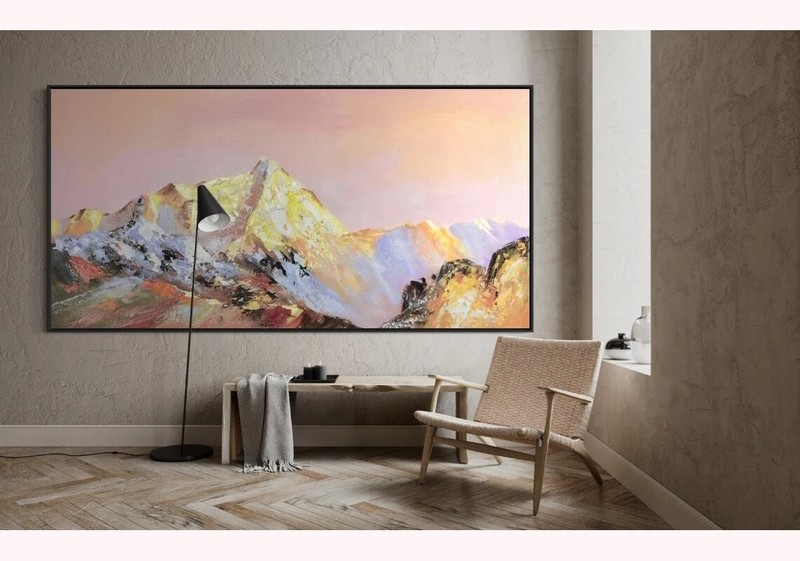 Pink Sky Over A Mountain Range Mountains Oil Painting Hand Painted gallery