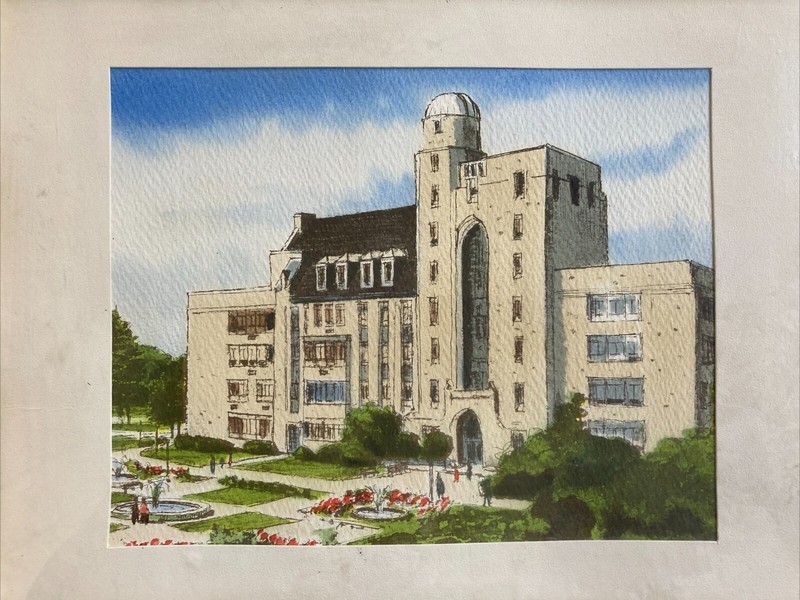 A Gray’s Watercolor Painting Hand Painted The College Watercolor Group Building