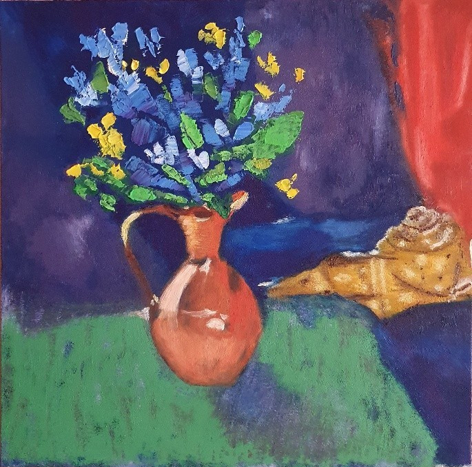 Dachshund & Flowers ORIGINAL Abstract Oil Painting Painting Art HAND PAINTED Dog