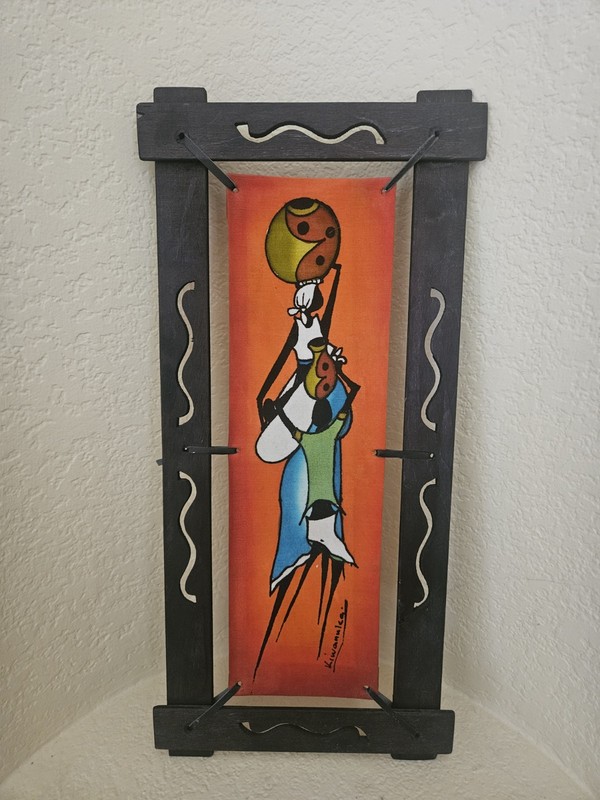 ORIGINAL KIWANUKA BATIQUE SOUTH AFRICAN ART PAINTING ON FABRIC WITH WOODEN FRAME