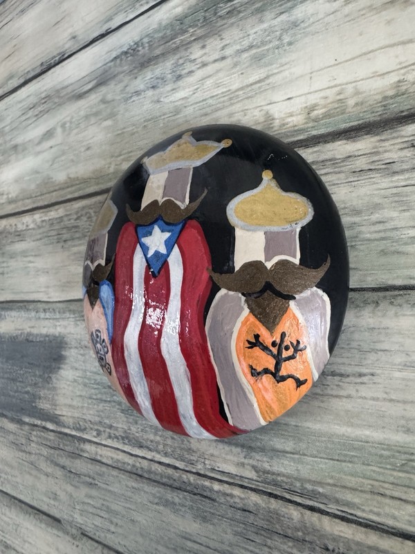 Artisan Hand Painted Man Made Rock | 3 Reyes Magos Puerto Rico Flag Art 4" #C gallery