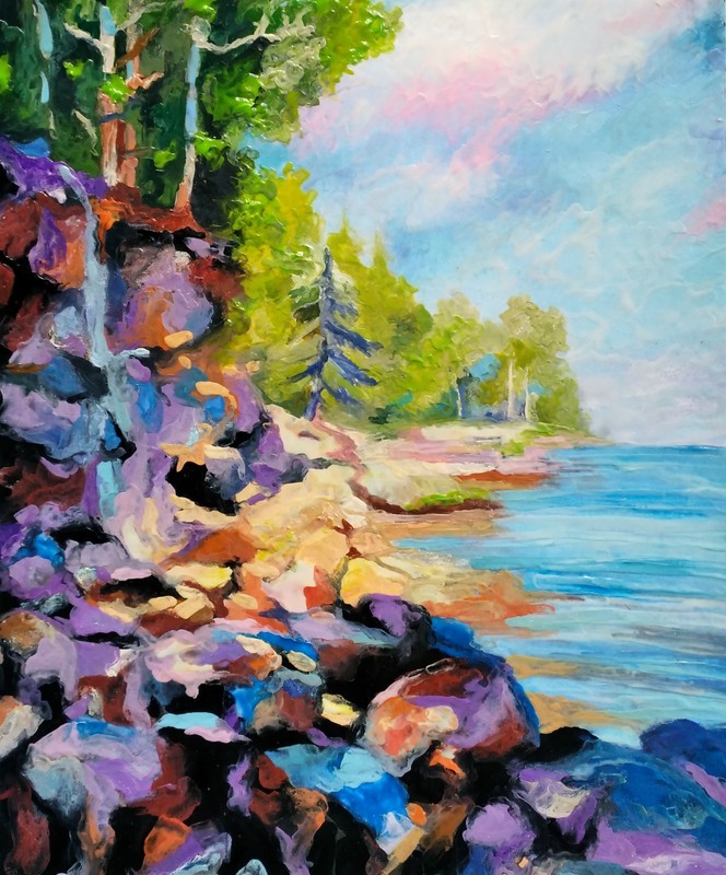 Original painting on cardboard, MORNING, landscape, 10×8, signed
