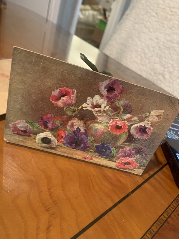 R. A. Foster oil painting on tuck postcard a gift of anemones unsigned beautiful
