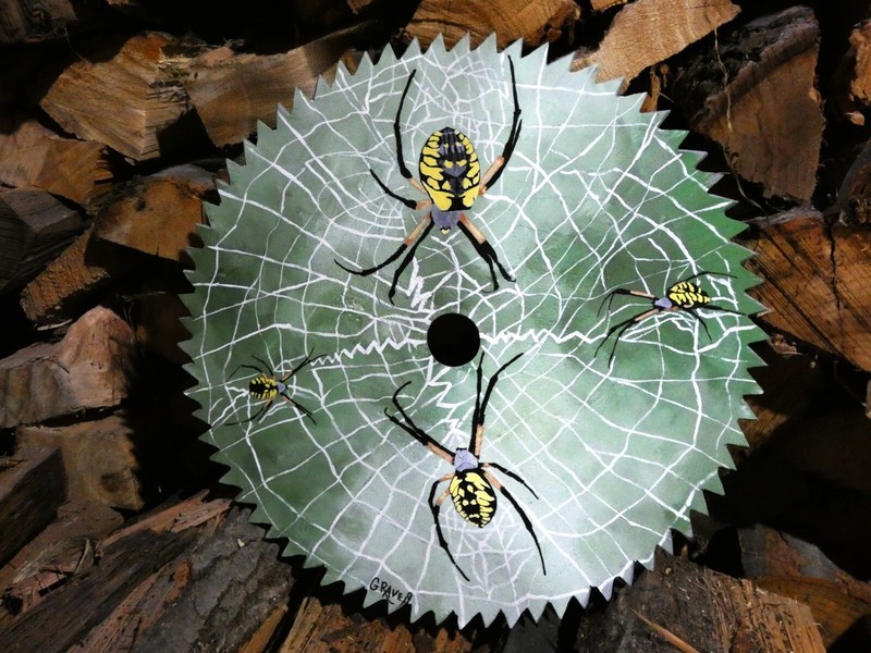 Hand Painted Garden Spiders On Saw Blade By Phyllis