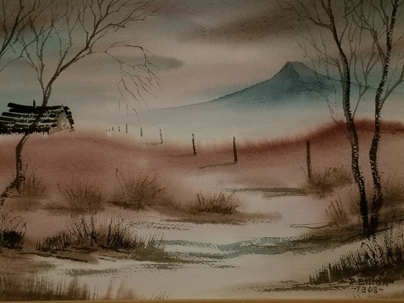 D. ELLIOTT WATERCOLOR PAINTING LANDSCAPE TAOS NEW MEXICO SOUTHWEST SUNSET