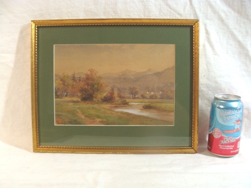 Antique 19C Martha W Belcher Landscape W/C Painting