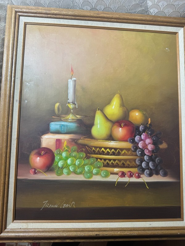 Large Frank Lean ‘Tabletop Still-Life Scene» Oil Painting – Signed And Framed