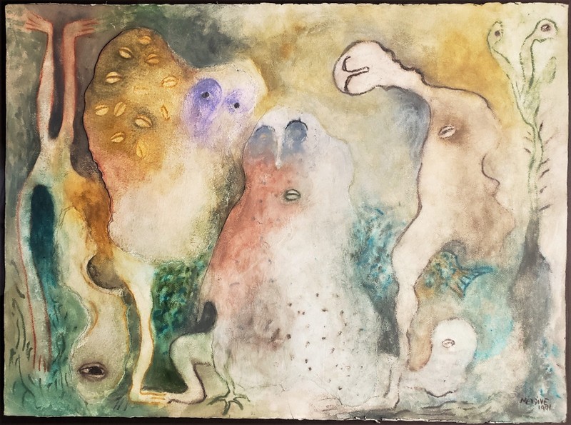 Manuel Mendive Original Mixed Media on Paper Framed Museum Glass Signed COA 1991