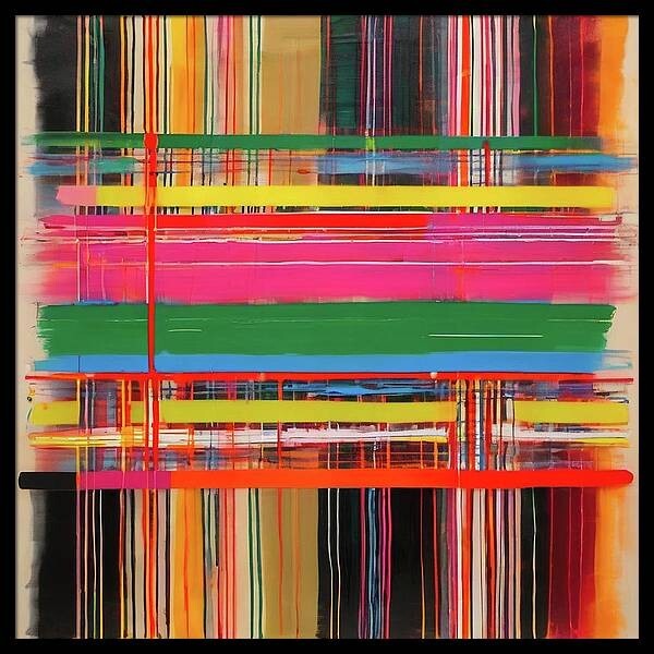 Unique Piece! Abstract Stripes Bauhaus Framed Black 85x85cm Canvas/Pop Art