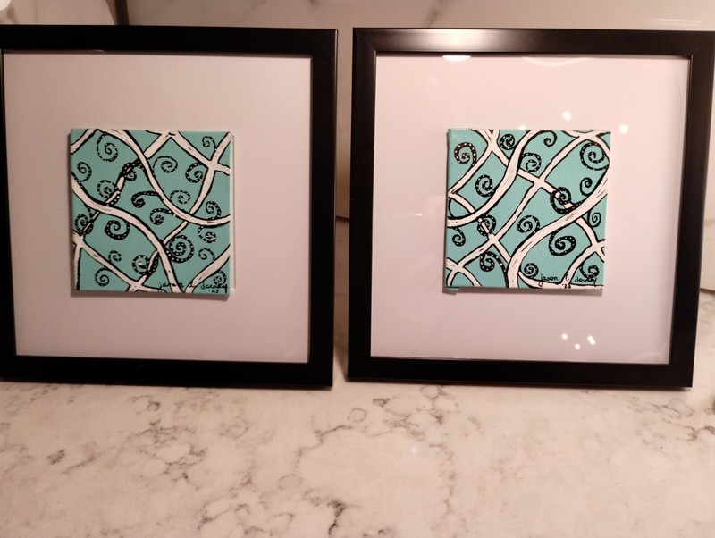 2 Framed (9 inches) Original Signed Modern Abstract Acrylic Oil Paintings w/COA