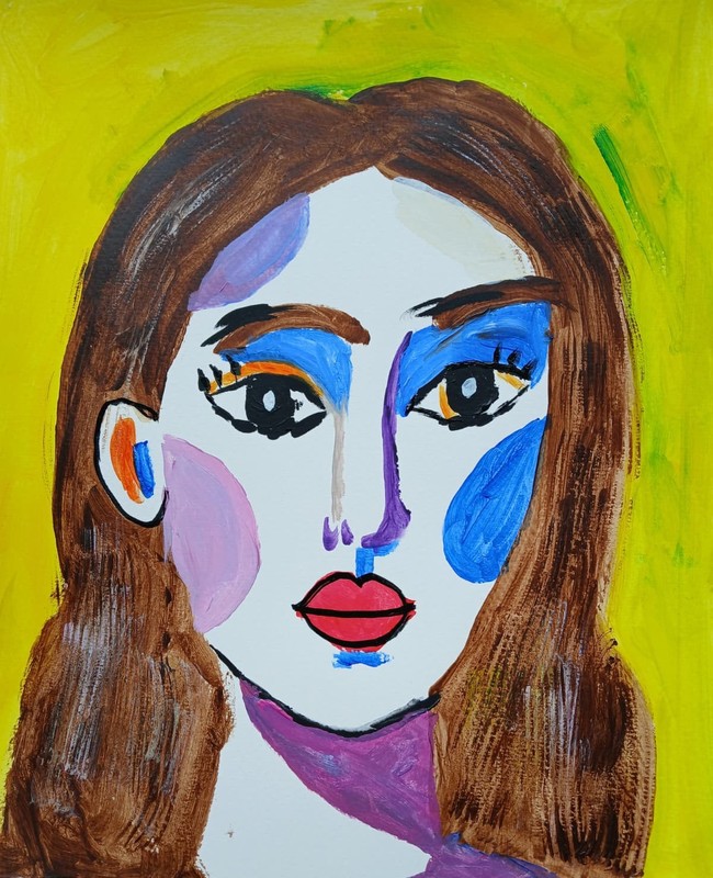 Impressionism/Abstract Brown Haired Beauty 11×14 Bright Colorful Art Painting