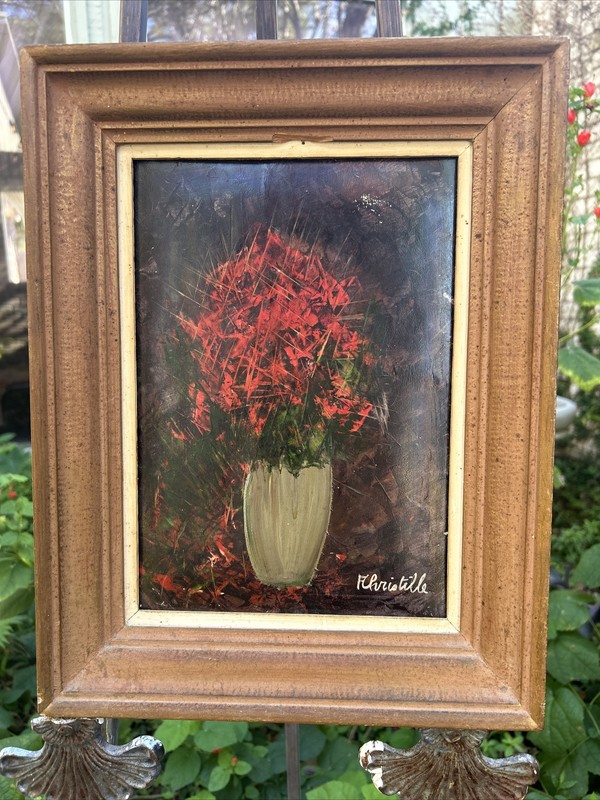 Vintage Estate Find Brutalist Signed Floral Oil Painting 1950’s
