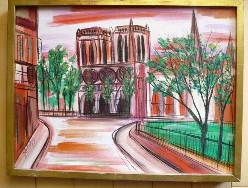 WILLIAM BOHLIN, LISTED, NOTRE DAME PARIS, RARE MID CENTURY MODERN VINTAGE OIL CA