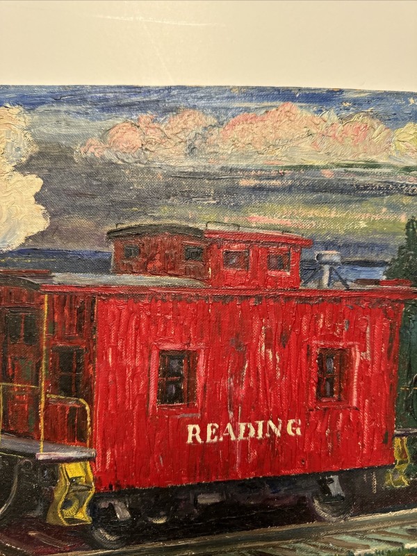 AMERICAN RAILROAD PAINTING TRAIN READING INDUSTRIAL LANDSCAPE NIGHT BALDWIN gallery