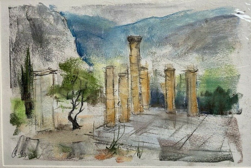 Franz Ehmke *1928 -2018 °Greece Delphi Columns Plateau Mountains Gray Signed