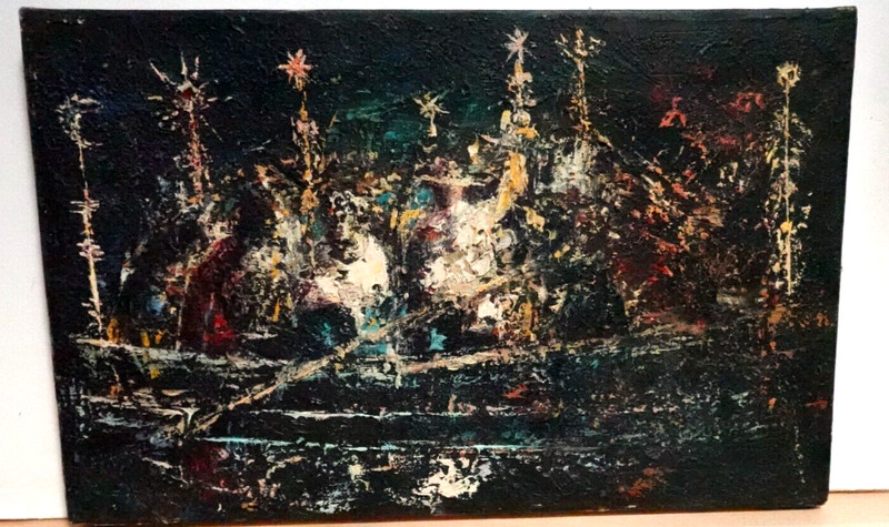 JOSE SALAZAR RUIZ ESPARZA ORIGINAL OIL CANVAS ABSTRACT LANDSCAPE PAINTING 1972
